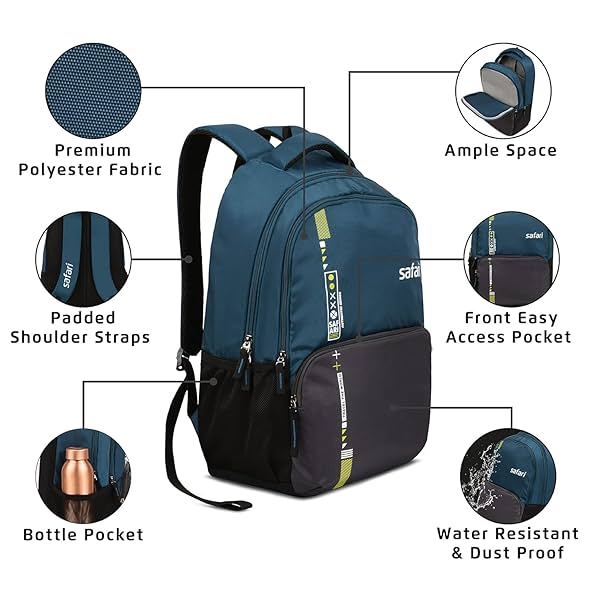 Image of SAFARI Quirk Laptop Backpack, compartments, premium polyester fabric, bottle holder, school bag