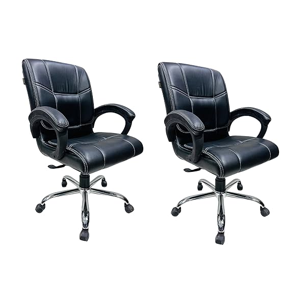 Image of SALON CHAIR Comfortable Medium Back Revolving Chair Pack of 2 (Black)