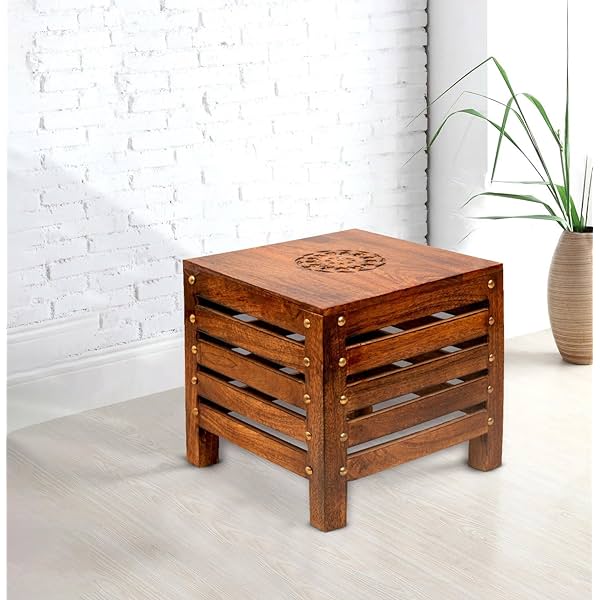 Image of SATTVA Wooden Stools for Living Room Sitting Chair for Home Handcrafted Antique Finish