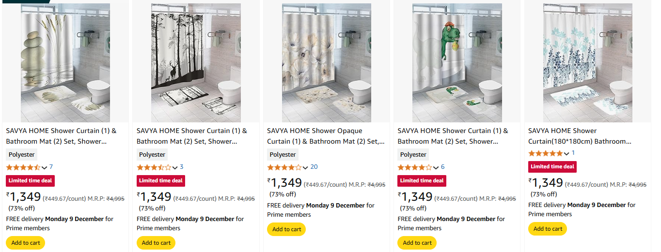 Image of SAVYA HOME Shower Curtain (1) & Bathroom Mat (2) Set