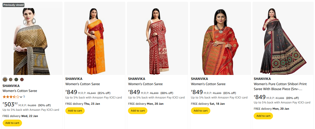 Image of SHANVIKA Women's Cotton Saree minimum 85% Discount