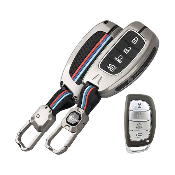 Image of SHOPOFLUX Metal Key Cover Compatible with Hyundai Alcazar and Creta Car 4 Button Smart Key