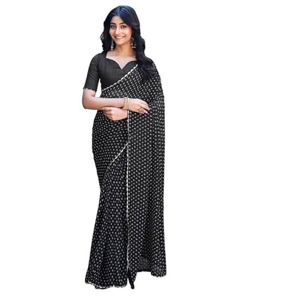 Image of SIRIL Women's Georgette Printed Saree With Unstitched Blouse Piece