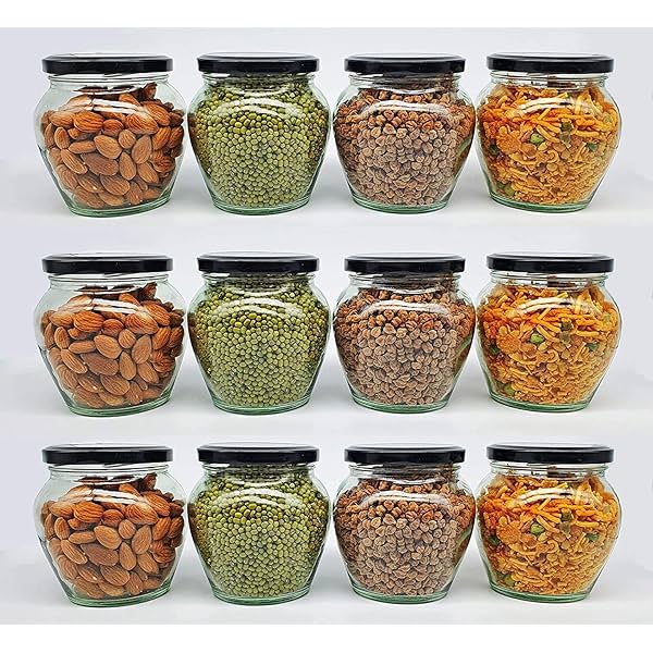 Image of SITOVI Transparent Glass Jar with Airtight Metal Lid Pack of 6