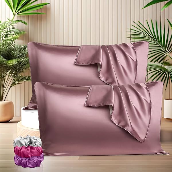 Image of SITTELLA Set Of 2 Satin Silk Pillow Cover And 3 Free Scrunchies