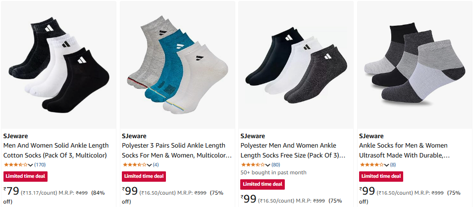 Image of SJeware Men And Women Socks Pack Of 3 Starting at ₹79