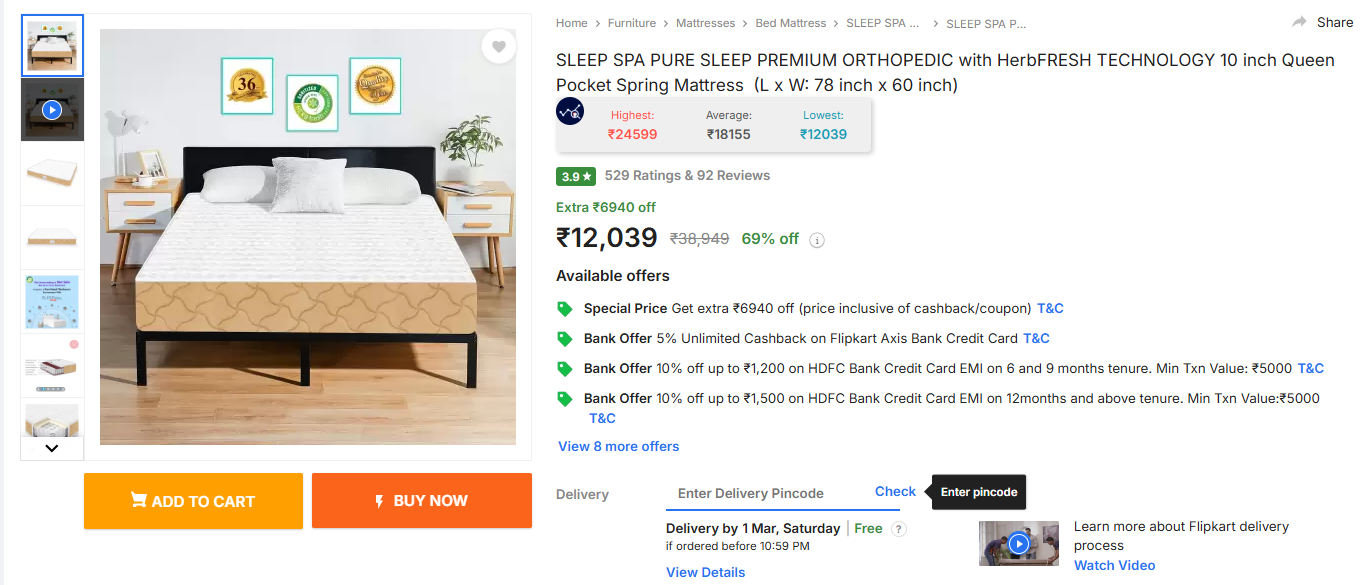 Image of SLEEP SPA PURE SLEEP PREMIUM ORTHOPEDIC 