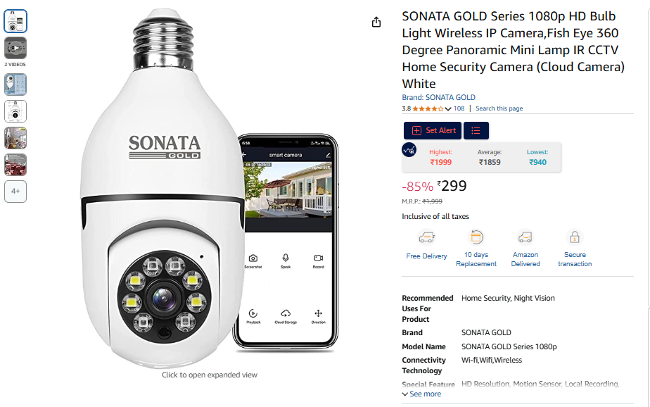 Image of SONATA GOLD Series 1080p HD Bulb Light Wireless IP Camera