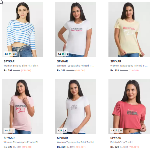 Image of SPYKAR Brand Women's T-shirt @ Flat 70% Discount