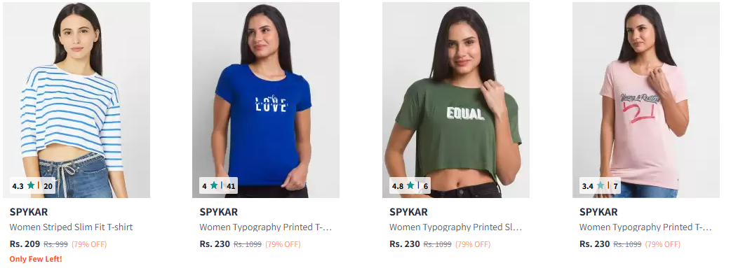 Image of SPYKAR Women T-shirt at Minimum 70% Discount 