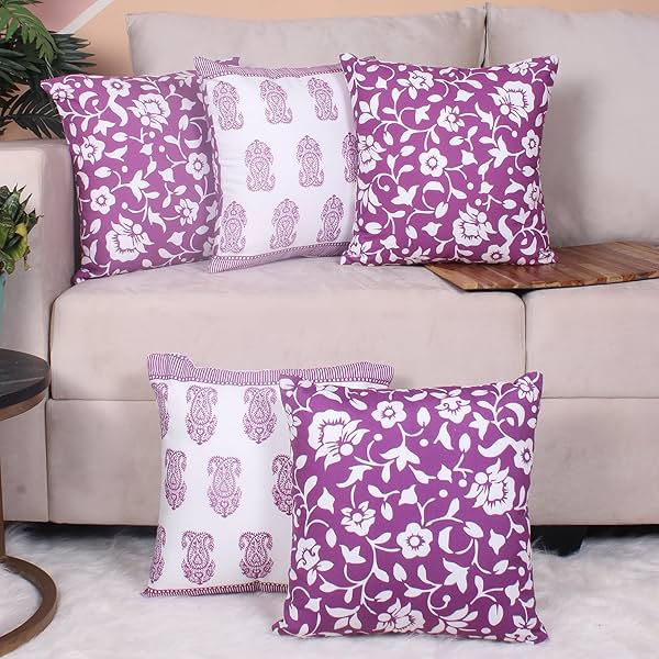 Image of STITCHNEST Block Print Cushion Covers (Set of 5, 16x16