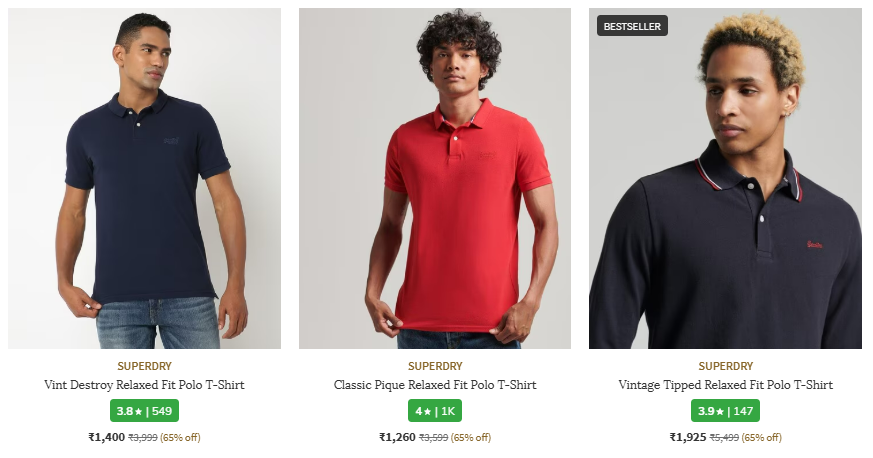 Image of SUPERDRY Relaxed Fit Polo T-Shirt at Minimum 60% Discount 