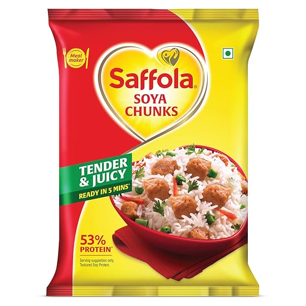 Image of Saffola Soya Chunks, Tender & Juicy, 53% Protein, 1kg