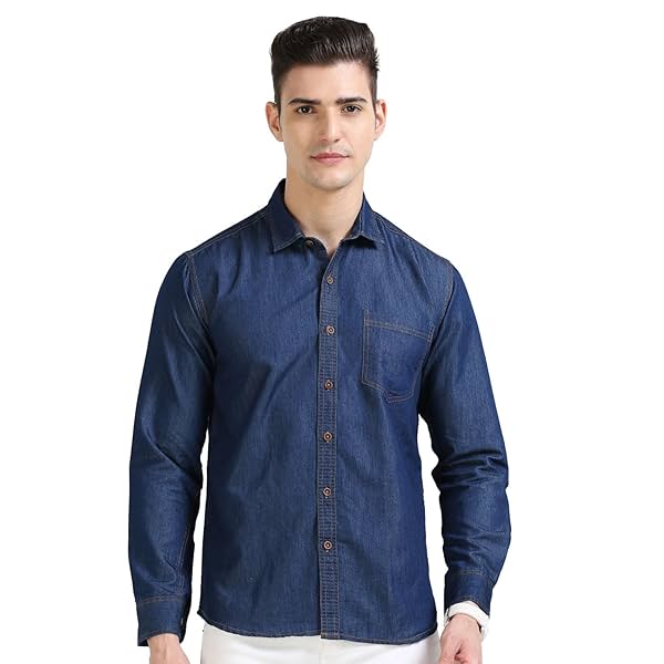 Image of Scott International Men's Blue Denim Shirt | Denim Full Sleeve Shirt | Mens Shirt |