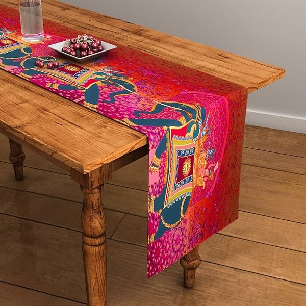 Image of Sej By Nisha Gupta Sej Abstract Orange Hd Digital Premium 12 By 48 Inches Table Runner