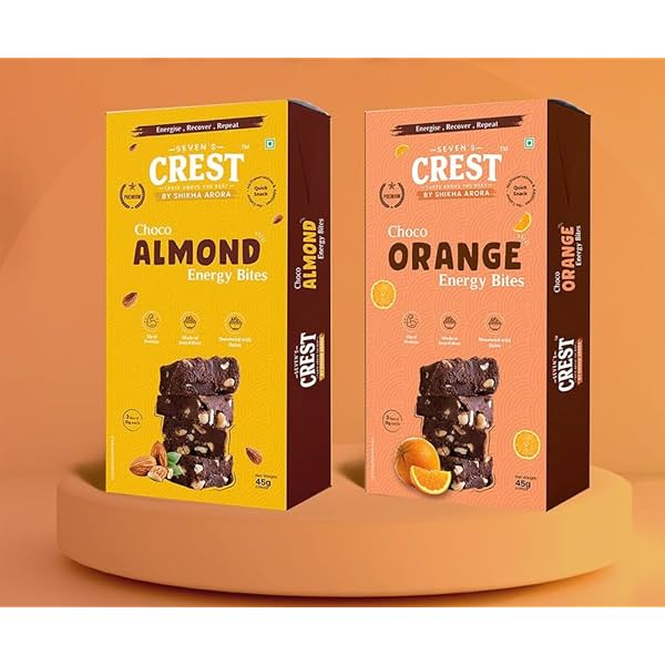 Image of Seven's Crest Choco Almond & Orange Energy Bites, Pack of 2 (45g each).