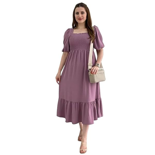 Image of Sheetal Associates Women Casual Regular Sleeves Crepe Solid Fit and Flare Dress