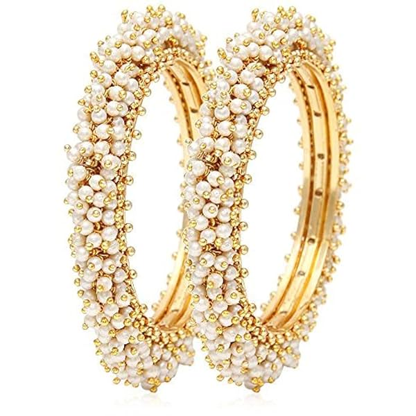 Image of Shining Diva Gold Plated Traditional Pearl Bangles for Women