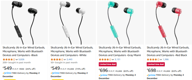 Image of Skullcandy Jib in-Ear Wired Earbuds Starting at ₹549 @ #Amazon 