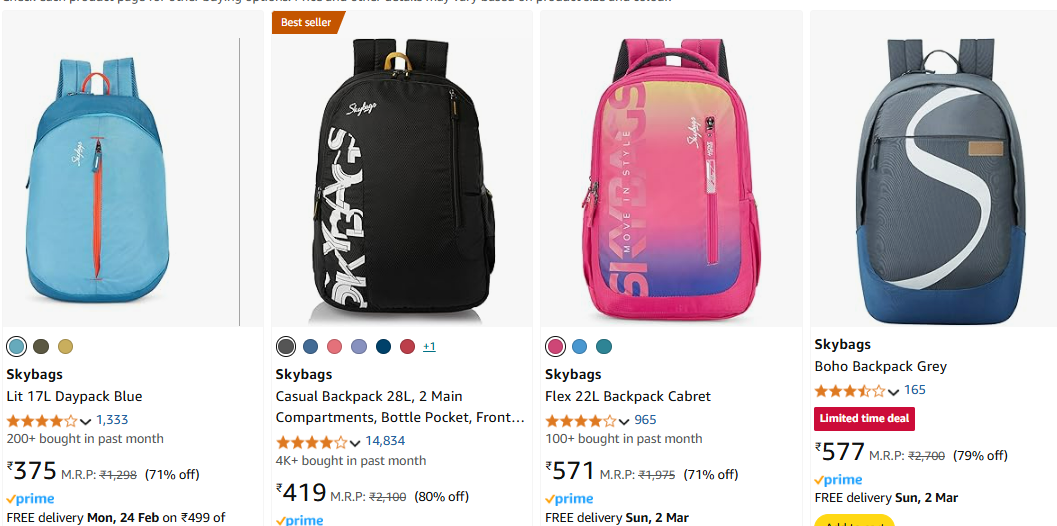 Image of Skybags Casual Regular Backpack Min. 80% Discount