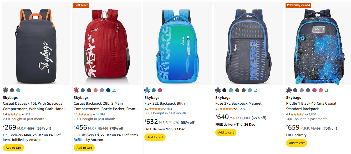 Image of Skybags Casual Standard Backpack up to 78% Discount