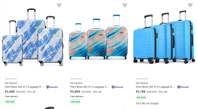 Image of Skybags Hard Body Luggage Set (3 Pcs, 8 Wheels) @ Up to 79% Discount