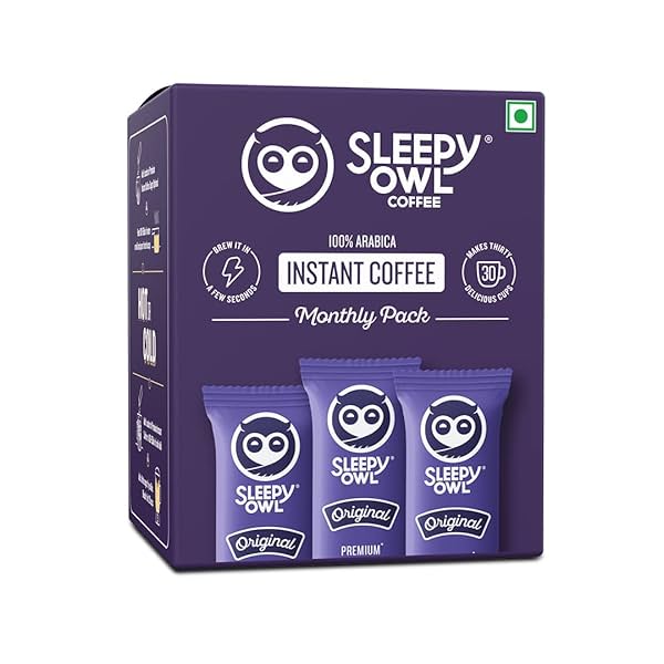 Image of Sleepy Owl Original Freeze Dried Coffee Sachets | 60g - Pack of 30 x 2g Instant Coffee Powder Sachets | 100% Arabica Bea