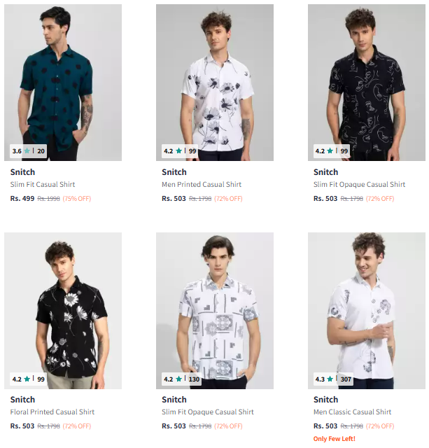 Image of Snitch Brand Casual Shirts for Men's @ Minimum 70% Discount