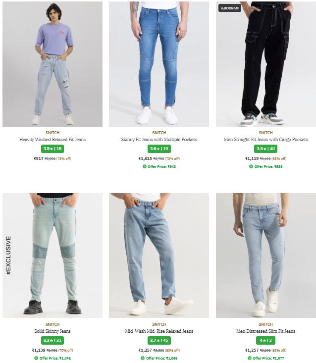 Image of Snitch Brand Jeans for Men's @ Up to 73% Discount