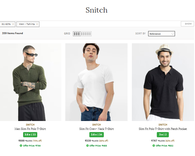 Image of Snitch Men's T-shirts Up-to 70% Discount