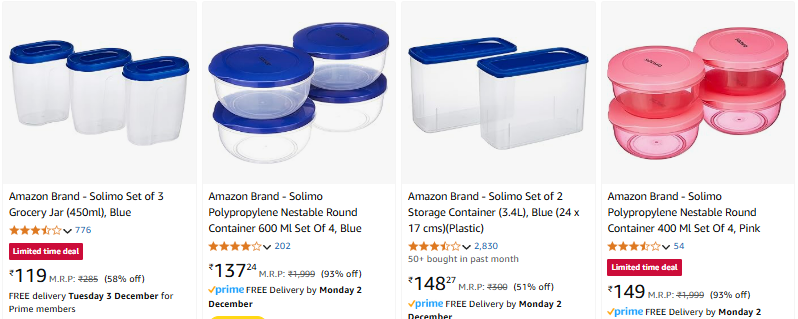 Image of Solimo Airtight Storage Containers Starting at ₹119 @ #Amazon 