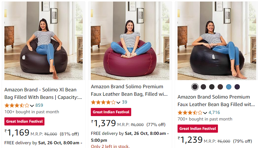 Image of Solimo Bean Bag Filled with Beans : min. 77% discount starting at just ₹1169