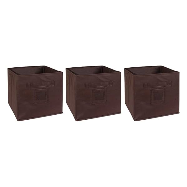 Image of Solimo Fabric Storage Box, Large, Set of 3, Brown
