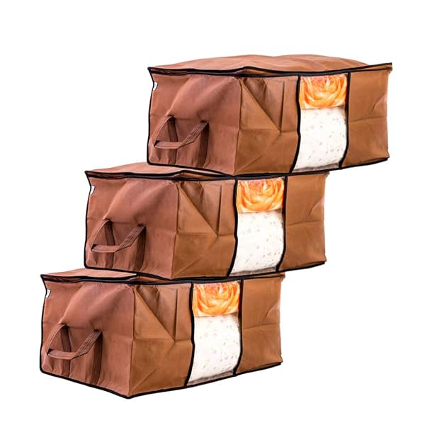 Image of Solimo Non Woven Fabric Underbed Storage Bags (Large, Brown)