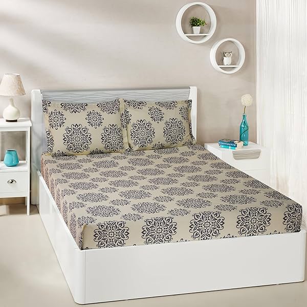 Image of Solimo Oasis Islet 144 TC 100% Cotton Double Bedsheet with 2 Pillow Covers