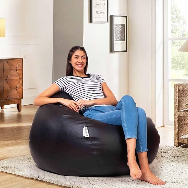 Image of Solimo Premium Faux Leather Bean Bag Filled With Beans