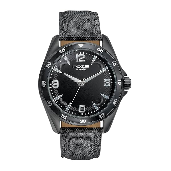 Image of Sonata Poze Quartz Analog Black Dial Leather Strap Watch for Men