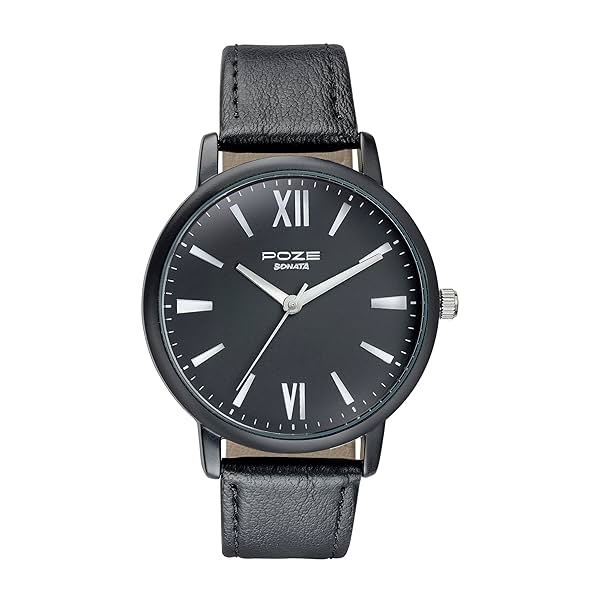 Image of Sonata Poze Quartz Analog Black Dial Leather Strap Watch for Men