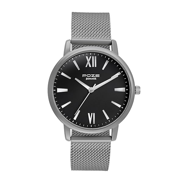 Image of Sonata Poze Quartz Analog Black Dial Mesh Strap Watch for Men