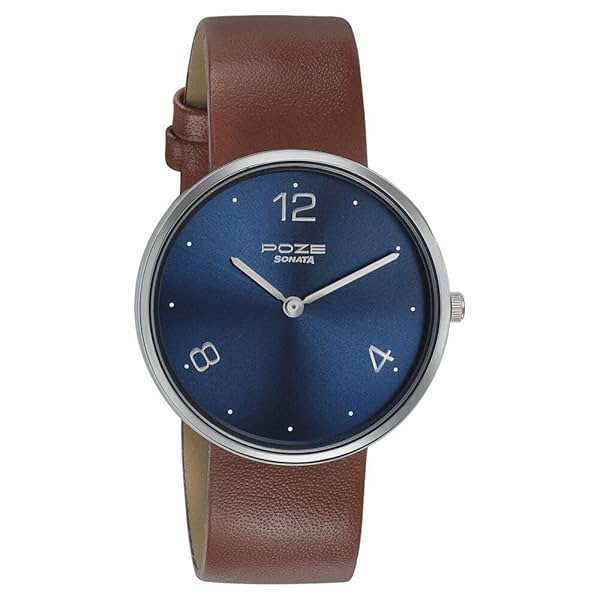 Image of Sonata Poze Quartz Analog Blue Dial Leather Strap Watch 