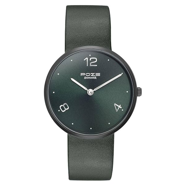 Image of Sonata Poze Quartz Analog Green Dial Leather Strap Watch for Men