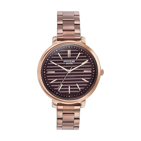 Image of Sonata Poze Quartz Brown Dial Brown Metal Strap for Women-SP80081KM01WF