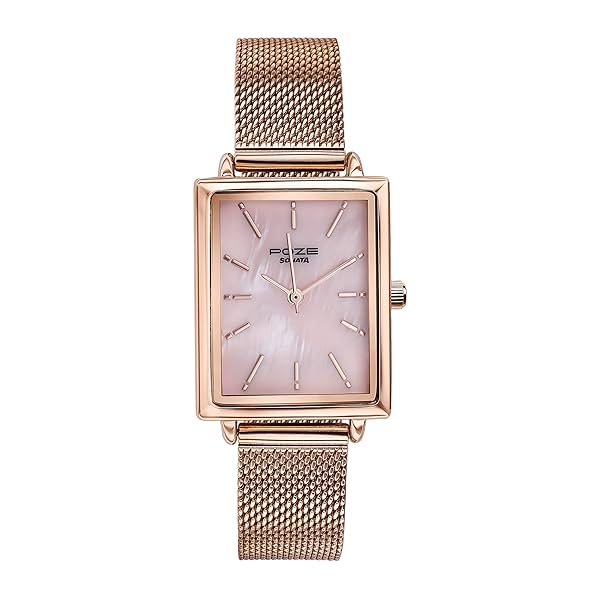 Image of Sonata Poze Quartz Pink MOP Dial Rose Gold Metal Strap 