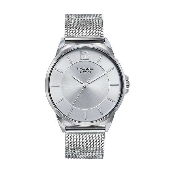 Image of Sonata Poze Quartz Silver Dial Silver Metal Strap for Men-SP70042SM01Sonata Poze Quartz Silver Dial Silver Metal Strap f