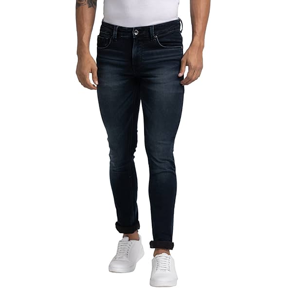 Image of Spykar Black Indigo Cotton Slim Fit Narrow Length Jeans for Men