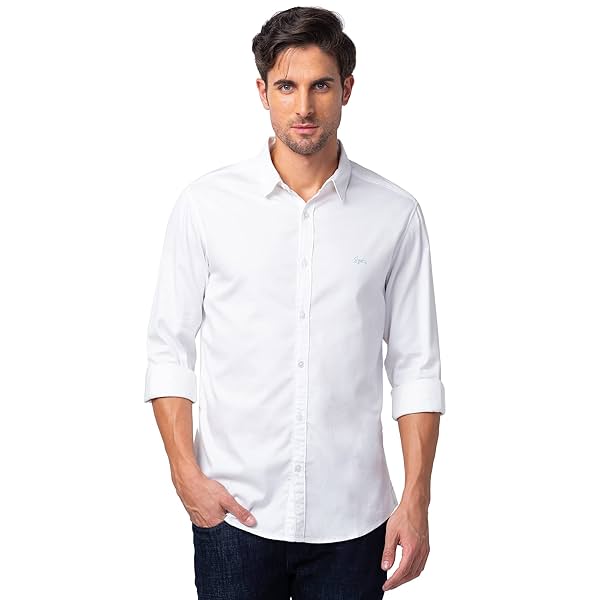 Image of Spykar Blue Full Sleeves Cotton Blend Shirt for Men