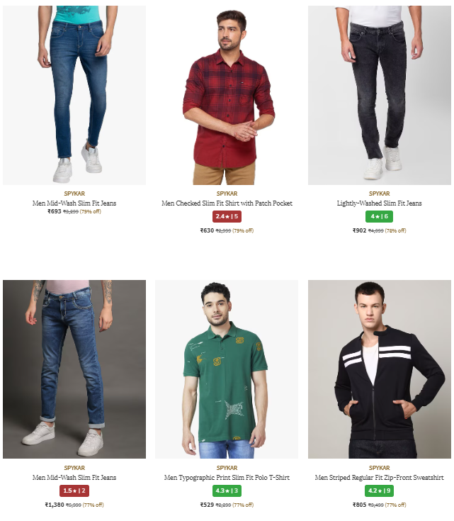 Image of Spykar Brand Men's Clothing @ Minimum 70% Discount