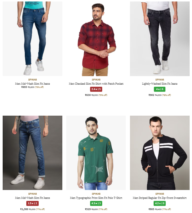 Image of Spykar Brand Men's Clothing @ Minimum 70% Discount