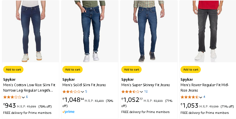 Image of Spykar Men's Cotton jeans starting @ ₹943 