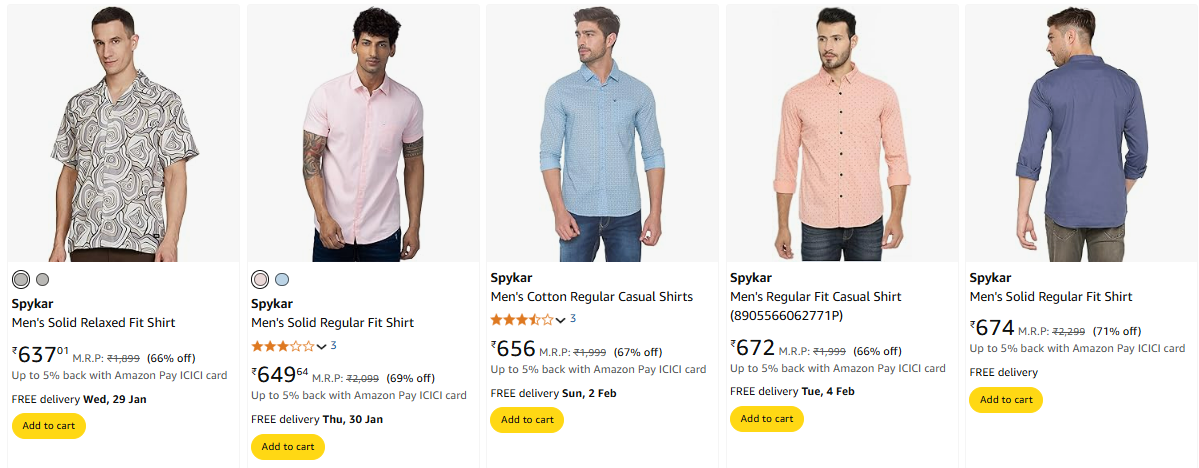 Image of Spykar Men's Fit Shirt minimum 65% Discount